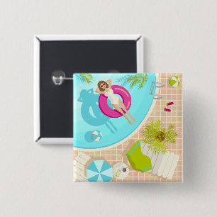 Swimming pool girl in bikini summer beach  15 cm square badge