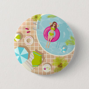 Swimming pool girl in bikini summer beach  6 cm round badge