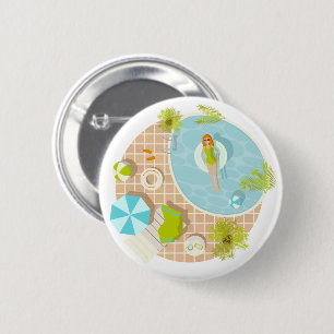 Swimming pool girl in bikini summer beach 6 cm round badge