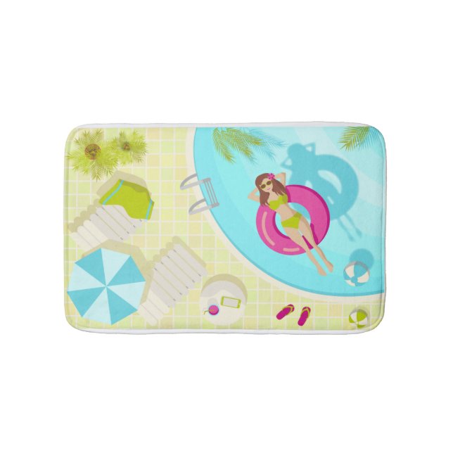 Swimming pool girl in bikini summer beach  bath mat (Front)