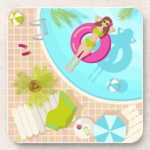 Swimming pool girl in bikini summer beach coaster