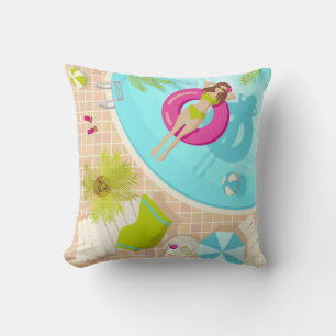 Swimming pool girl in bikini summer beach cushion