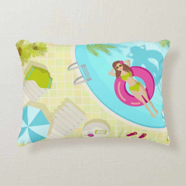 Swimming pool girl in bikini summer beach decorative cushion (Front)