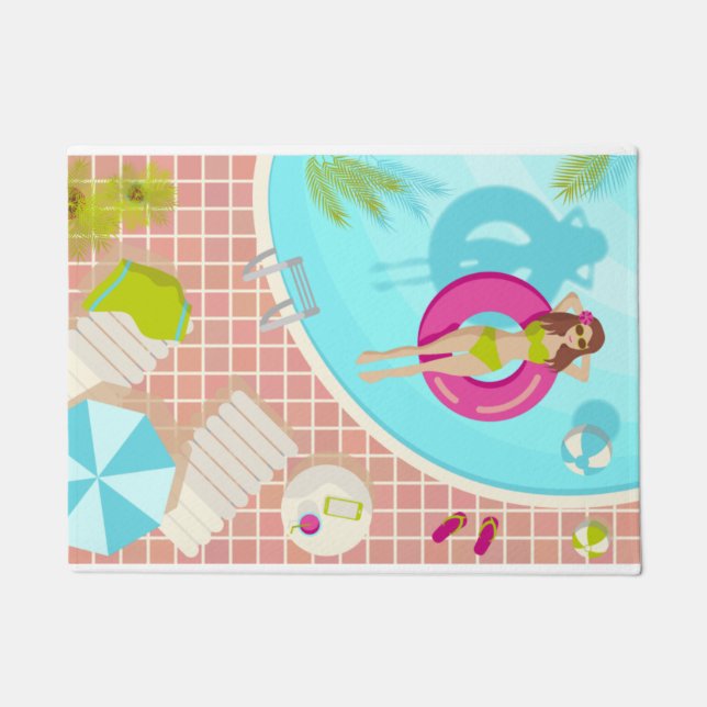 Swimming pool girl in bikini summer beach doormat (Front)