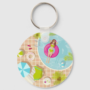 Swimming pool girl in bikini summer beach key ring