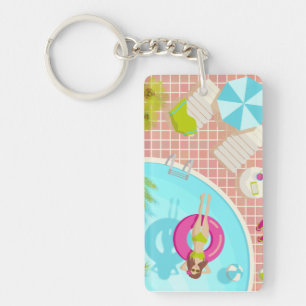 Swimming pool girl in bikini summer beach keychain