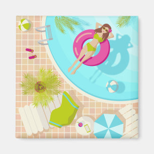 Swimming pool girl in bikini summer beach magnet