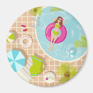 Swimming pool girl in bikini summer beach magnet