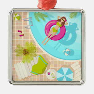 Swimming pool girl in bikini summer beach  metal tree decoration