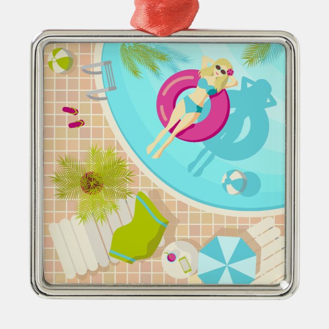 Swimming pool girl in bikini summer beach  metal tree decoration (Front)