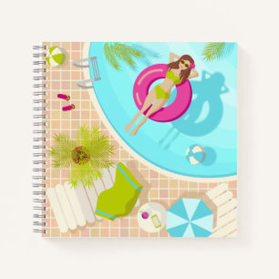 Swimming pool girl in bikini summer beach notebook