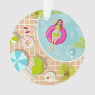 Swimming pool girl in bikini summer beach ornament