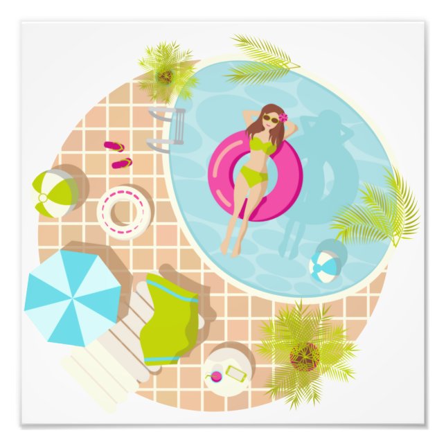 Swimming pool girl in bikini summer beach  photo print (Front)