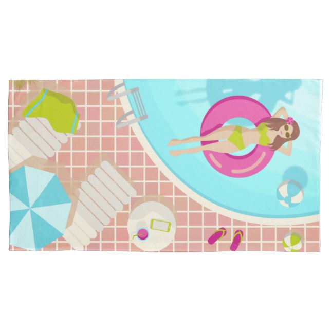 Swimming pool girl in bikini summer beach pillowcase (Front-Left)