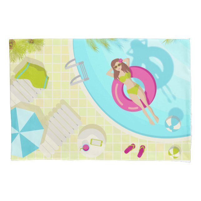 Swimming pool girl in bikini summer beach  pillowcase (Front)