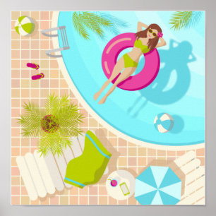 Swimming pool girl in bikini summer beach poster