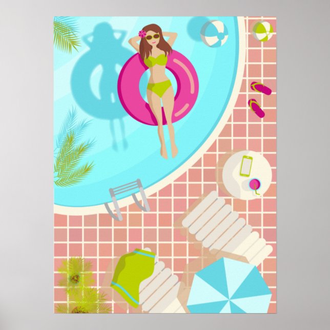 Swimming pool girl in bikini summer beach  poster (Front)