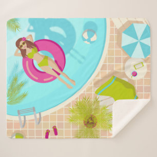 Swimming pool girl in bikini summer beach sherpa blanket