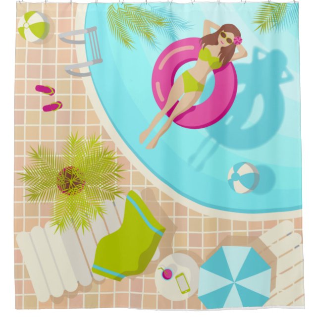 Swimming pool girl in bikini summer beach shower curtain (Front)