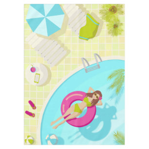 Swimming pool girl in bikini summer beach tablecloth