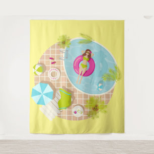 Swimming pool girl in bikini summer beach tapestry