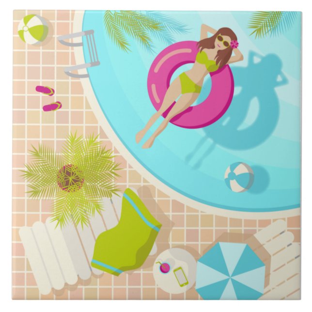 Swimming pool girl in bikini summer beach  tile (Front)