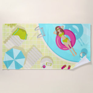 Swimming pool girl in bikini summer beach towel