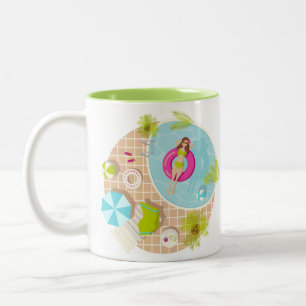 Swimming pool girl in bikini summer beach Two-Tone coffee mug