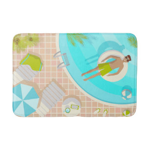 Swimming pool guy on tropical summer beach vacay bath mat