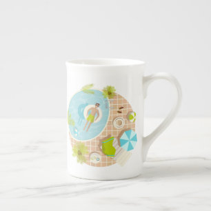 Swimming pool guy on tropical summer beach vacay bone china mug