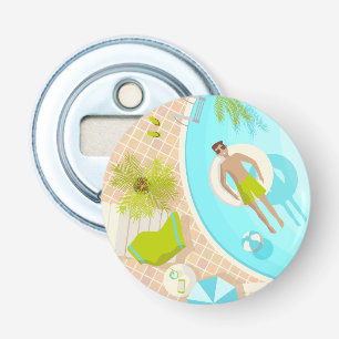 Swimming pool guy on tropical summer beach vacay bottle opener