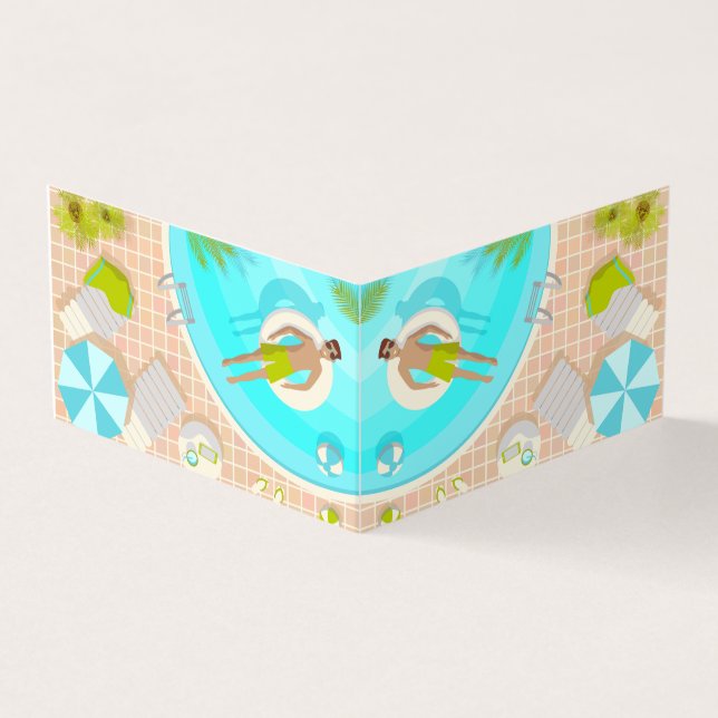 Swimming pool guy on tropical summer beach vacay business card (Outside)