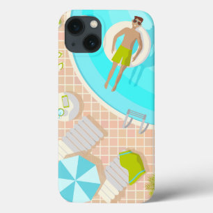 Swimming pool guy on tropical summer beach vacay iPhone 13 case