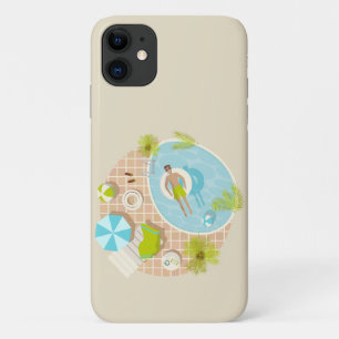 Swimming pool guy on tropical summer beach vacay iPhone 11 case