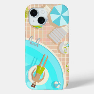 Swimming pool guy on tropical summer beach vacay iPhone 15 case