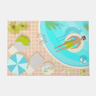Swimming pool guy on tropical summer beach vacay doormat