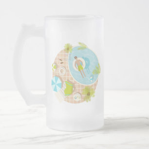Swimming pool guy on tropical summer beach vacay frosted glass beer mug