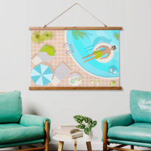 Swimming pool guy on tropical summer beach vacay hanging tapestry