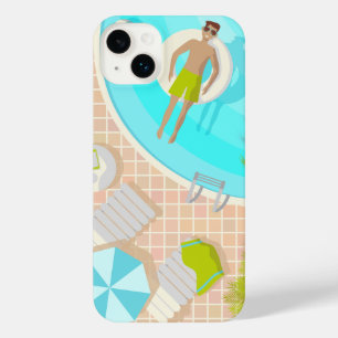 Swimming pool guy on tropical summer beach vacay iPhone 14 plus case