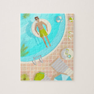 Swimming pool guy on tropical summer beach vacay jigsaw puzzle