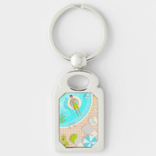 Swimming pool guy on tropical summer beach vacay key ring