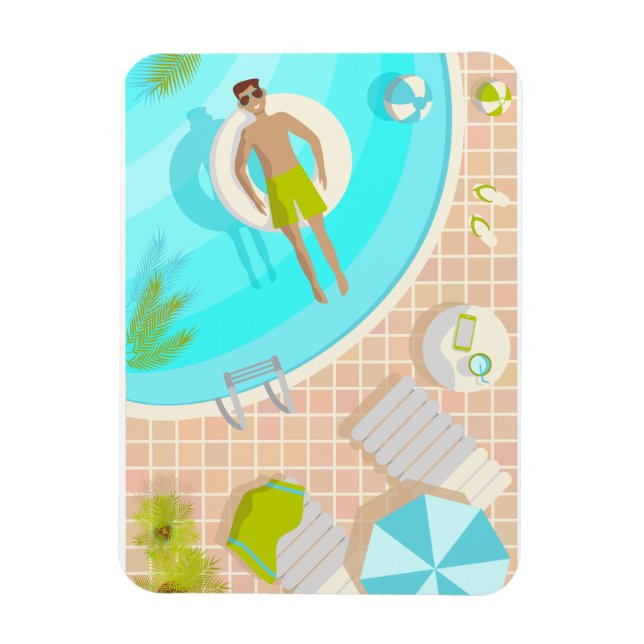 Swimming pool guy on tropical summer beach vacay magnet (Vertical)