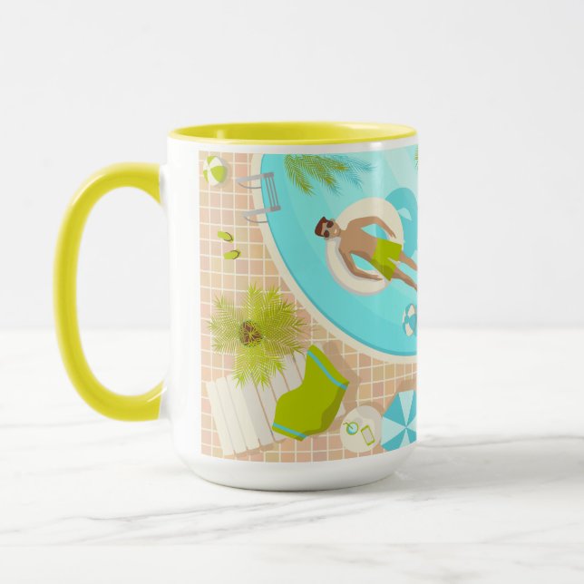 Swimming pool guy on tropical summer beach vacay mug (Left)