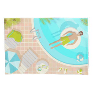 Swimming pool guy on tropical summer beach vacay pillowcase