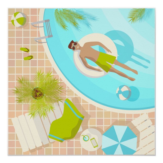 Swimming pool guy on tropical summer beach vacay poster (Front)