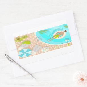 Swimming pool guy on tropical summer beach vacay rectangular sticker