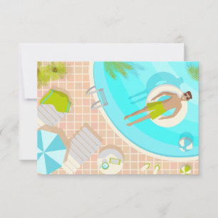 Swimming pool guy on tropical summer beach vacay thank you card