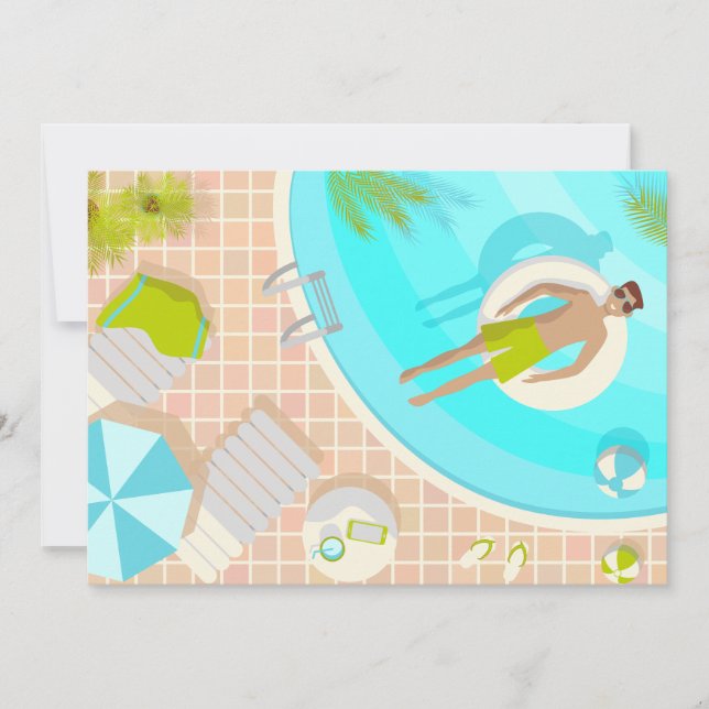 Swimming pool guy on tropical summer beach vacay thank you card (Front)