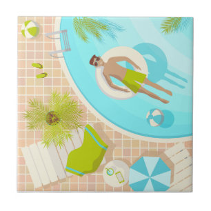 Swimming pool guy on tropical summer beach vacay tile