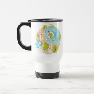 Swimming pool guy on tropical summer beach vacay travel mug